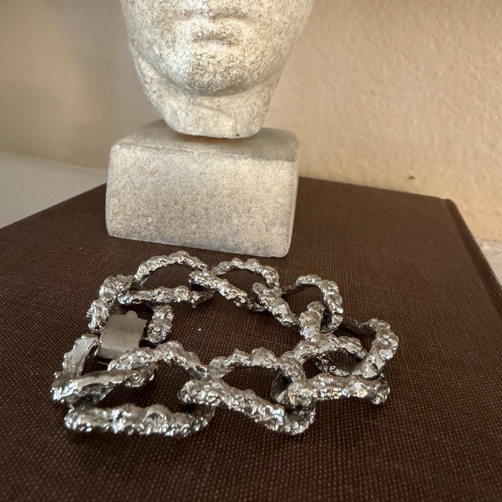 Vintage Modernist‎ Brutalist Chain Bracelet Silver Tone